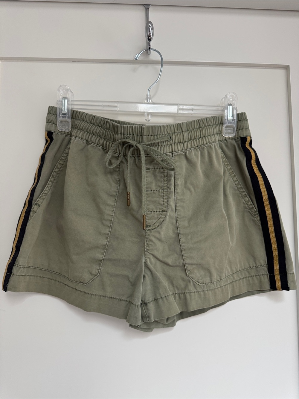 Zadig & Voltaire | Olive Athletic Shorts • Black/Gold Side Stripes